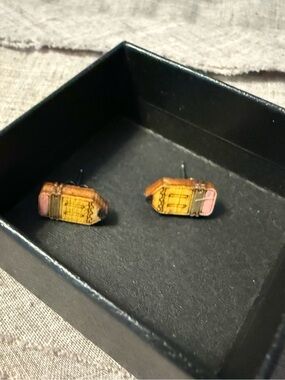 Hand-Painted Mini Book Stud Earrings - Yellow & Pink